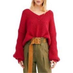 Free People All Day Long Sweater in Fuego Rosa Size L